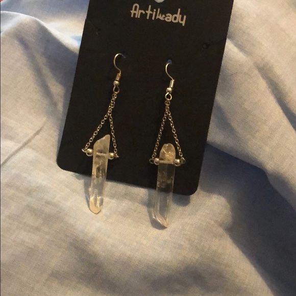 Crystal Quartz Dangle Silver Earrings - Picture 2 of 4